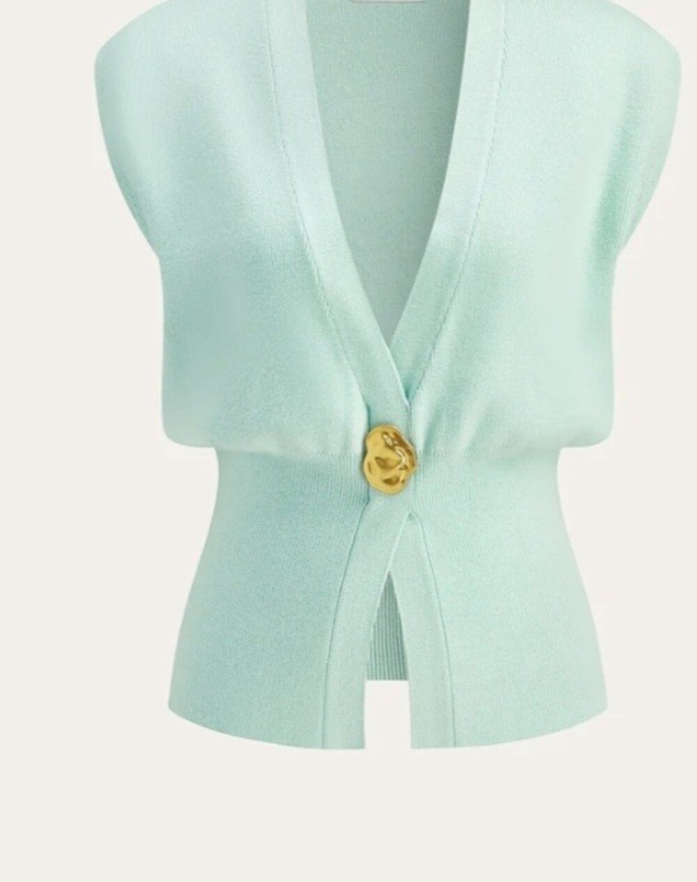 Commense Knit Top Vest Gold Button Mint Green L NWT